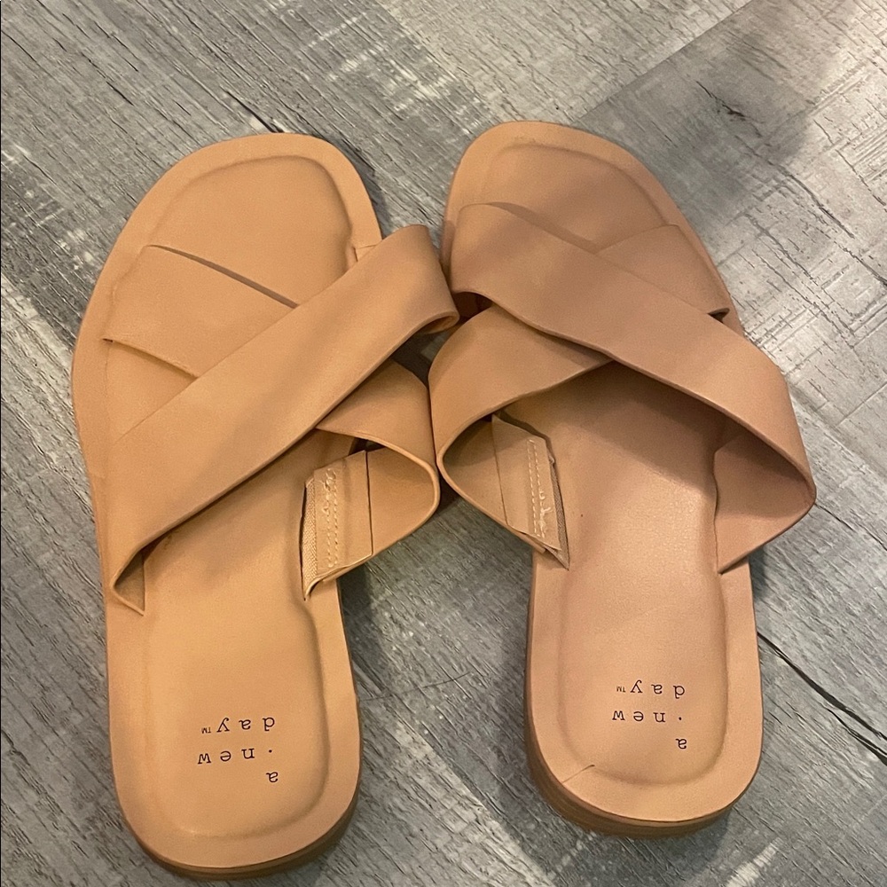 a new day Tan Crisscross Slide Sandals